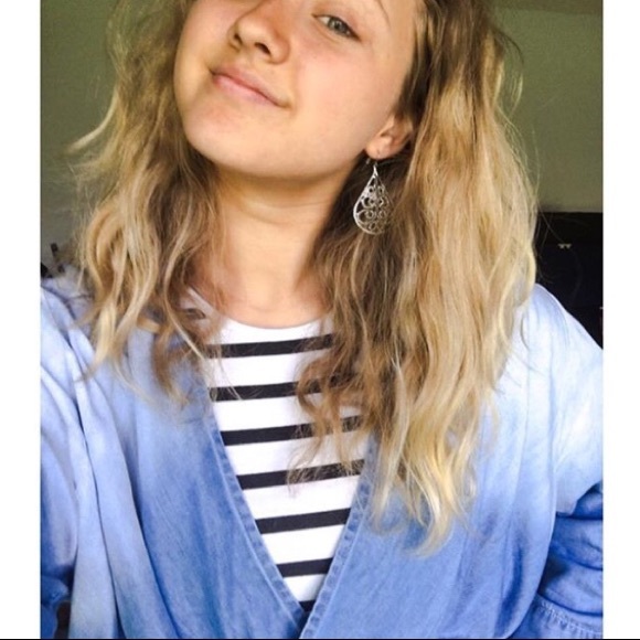 AKIRA Open Front Oversized Denim Collared Top - Picture 5 of 6